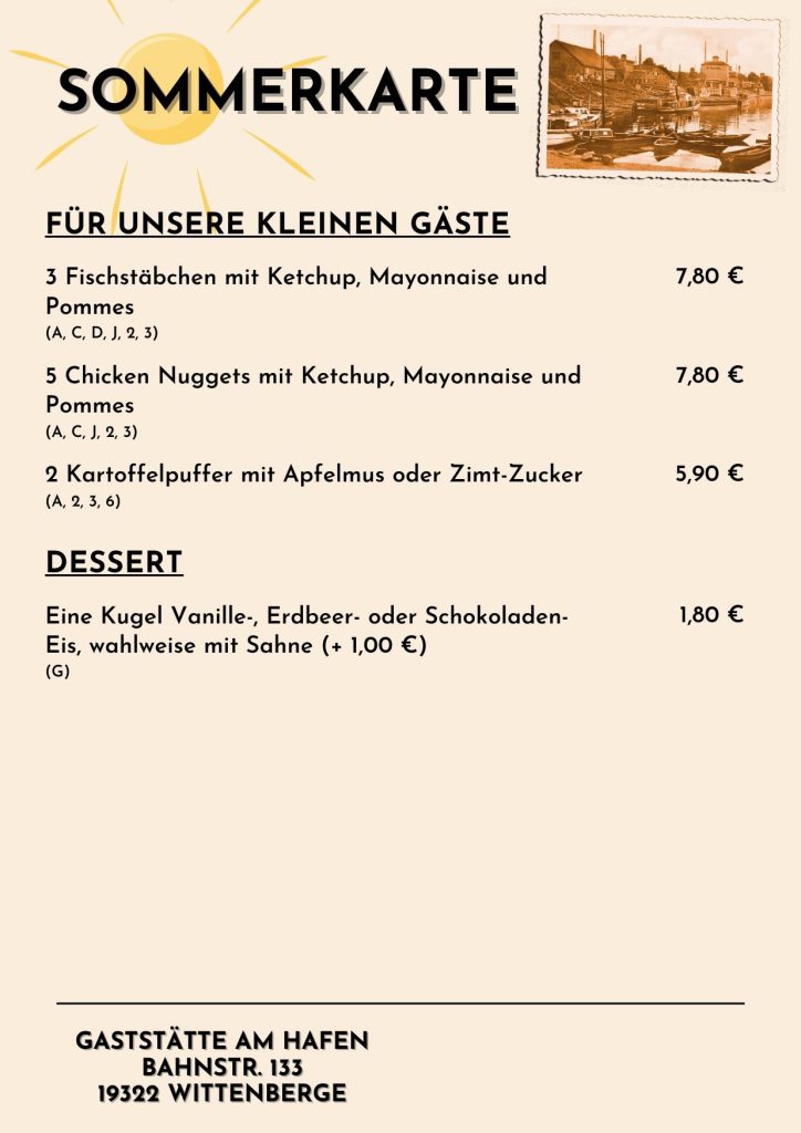 Speisekarte: Kleine Gäste + Desserts