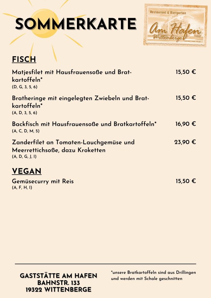 Speisekarte: Fisch + Vegan