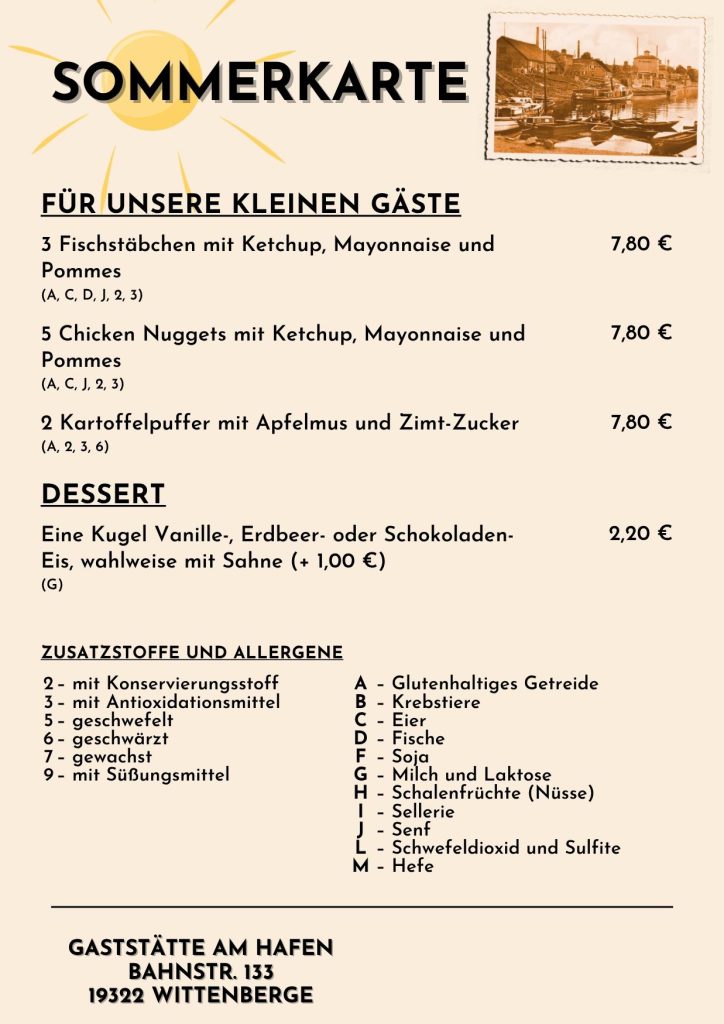 Speisekarte: Kleine Gäste + Desserts